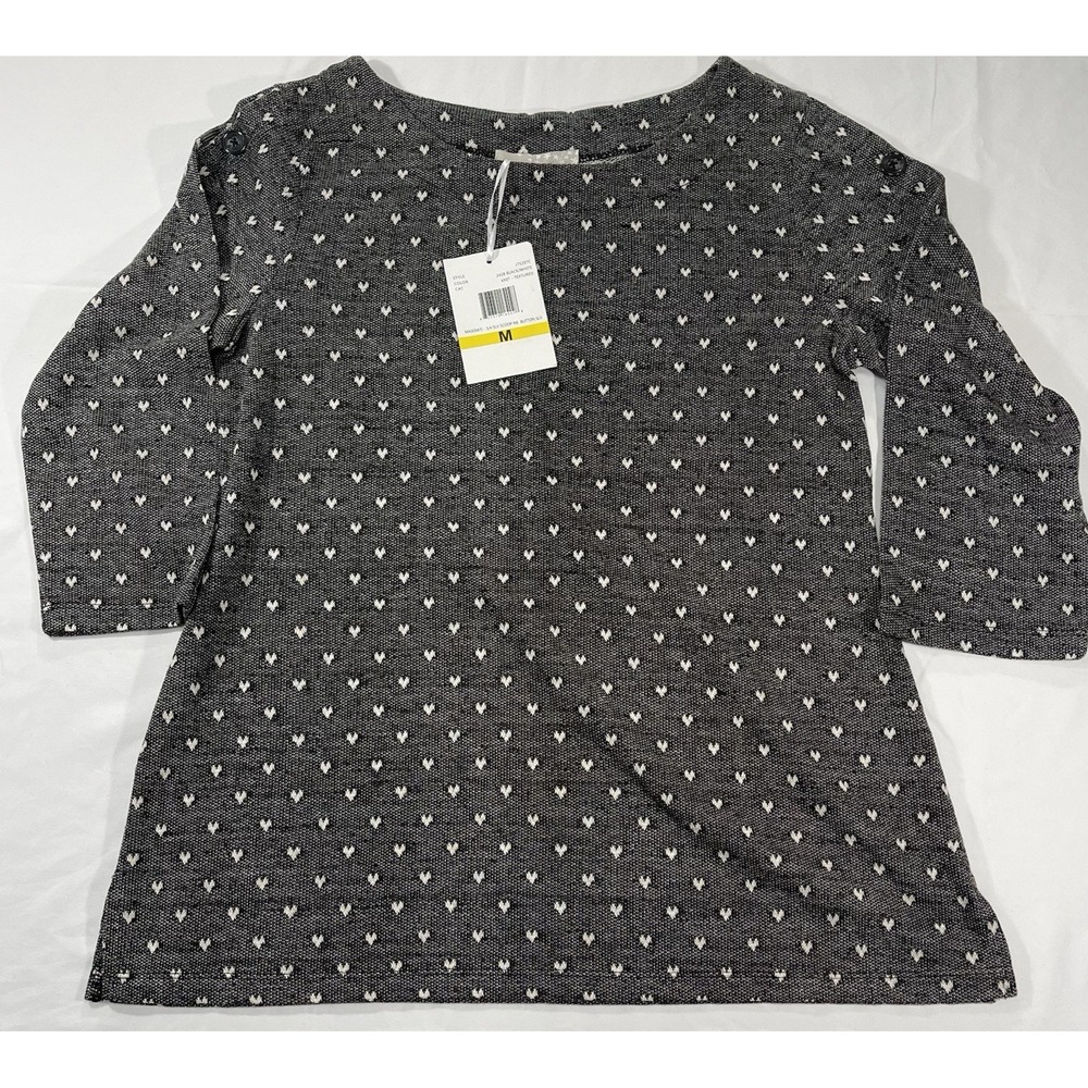 Carolyn Taylor Sweater Women's Medium Hearts Black White 3/4 Sleeve New with Tag